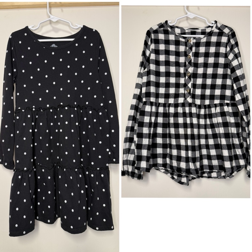 Fall bundle- Polka Dot dress and and Checkered tunic top, size 8
